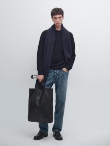 Вязаный свитер с рукавами реглан из 100% шерсти Massimo Dutti, темно-синий