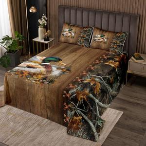 Erosebridal Камуфляжное покрывало King Size для детей в стиле охотничьего домика с узором листьев и деревьев, Green Grey