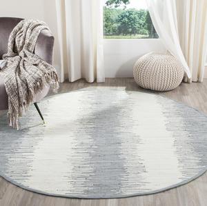 SAFAVIEH Montauk Collection круглый ковер 122 x 122 см grey MTK751K ручной работы с полосками и бахромой из хлопка