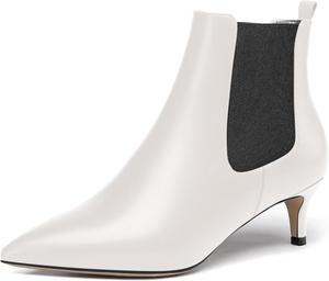 Женские повседневные ботильоны WAYDERNS с острым носком, на низком каблуке 2 дюйма, кожаные с пряжкой, Black White