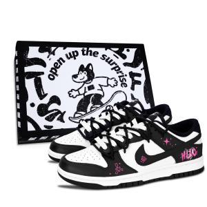 Nike Dunk Black White, Black Pink Fun устойчивые к истиранию низкие скейтборд-кроссовки Unisex Pink