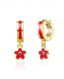 Серьги-Подвески в виде цветов с покрытием из желтого золота 14 карат и красной эмалью для малышей/детей Gigigirl, red
