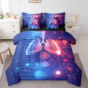 Erosebridal Комплект постельного белья Scientific с медицинским принтом клеток легких, включает одеяло, простыни и наволочки, Blue Red