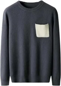 Мужской классический кашемировый свитер с карманом и круглым вырезом