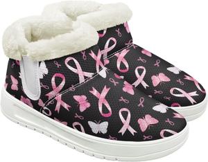 Женские зимние ботинки с меховой подкладкой, слипоны с плоским каблуком и меховой подкладкой, ботильоны Qoiuvncy, Breast Cancer