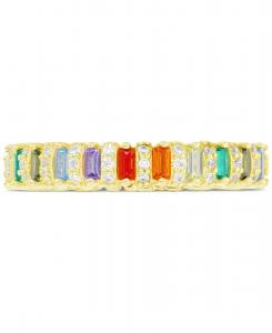 Кольцо Радужная вечность из 14-каратного желтого золота поверх стерлингового серебра с кубическим цирконием, рубином, искусственной шпинелью и наночастицами морганита Macy's, Gold