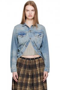 R13 Синяя джинсовая куртка-тракер с запахом