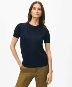 Свитер из хлопка Supima с круглым вырезом и короткими рукавами, с косами.