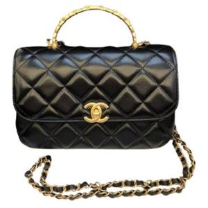 CHANEL Женская черная жемчужная сумка из барашка через плечо