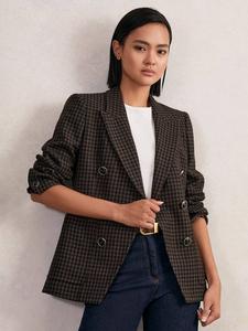 Двубортное шерстяное пальто Ayla Check Reiss, Brown/Multi