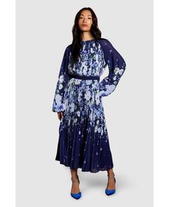 Женское миди-платье из жоржета с цветочным принтом и плиссировкой Coast, Navy