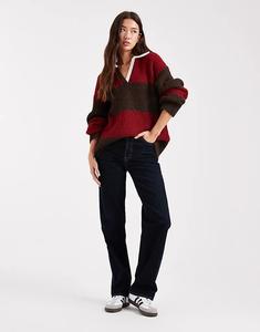 4th & Reckless шерстяной трикотажный регбийный свитер свободного кроя в полоску вишневого и шоколадного цветов