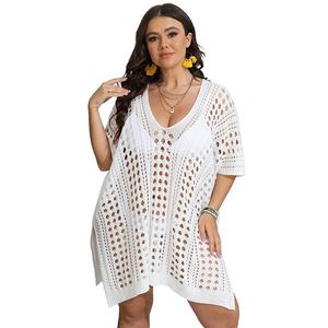 Женское пляжное платье-парео с V-образным вырезом и короткими рукавами, plus size Seoria, White