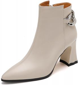 Женские ботинки KAGAA из коровьей кожи с заостренным носком и молнией, больших размеров, с квадратным каблуком, высоким каблуком 8 см, ручной работы, теплые ботинки до щиколотки для женщин kagaa1036, Beige