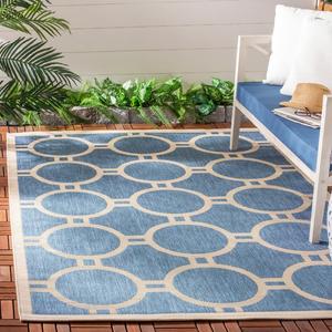 Ковер SAFAVIEH, 122 x 171 см, Washable Rug Outdoor Courtyard Collection - Blue & Beige, Non-Shedding & Easy Cleaning, идеально для патио, заднего двора, прихожей (CY6924-243)