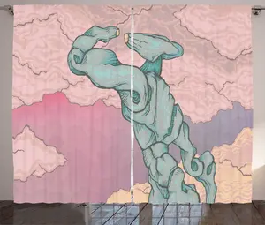 Занавеска ABAKUHAUS в сине-розовом деревенском стиле с изображением научно-фантастического робота, присборенная штора из тесьмы для спальни с петлями и крючками, 280 x 225 см, разноцветная Abakuhaus