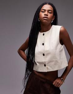 Жилет Mango с круглым вырезом светло-бежевого цвета