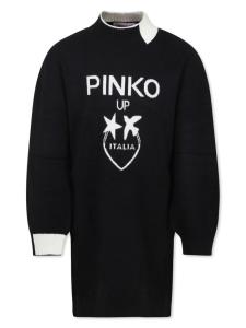 Платье Pinko Kids с логотипом и интарсией, черный