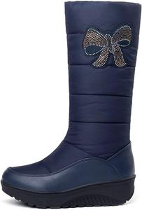 Женские зимние сапоги с пухом, украшенные стразами, до колена, теплые зимние, на платформе, удобные для прогулок, устойчивые к холодам, без застежек Generic, Blue