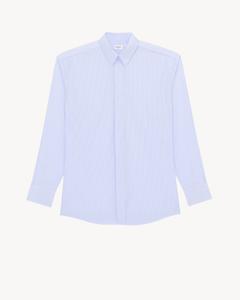 Рубашка с широкими плечами из полосатого хлопкового поплина SAINT LAURENT, синий