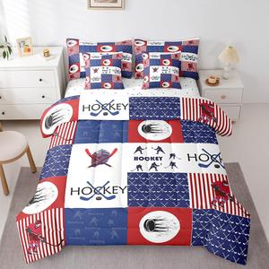 Erosebridal Комплект постельного белья Hockey Player с принтом спортивной тематики, Red Blue White