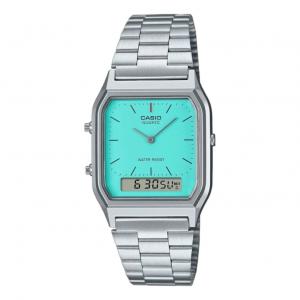 Casio Vintage Dual Time Водонепроницаемый браслет из нержавеющей стали, серебристый, модель