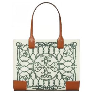 Сумка-шоппер Ella из переработанного полиэстера, Сумка для покупок, Сумка через плечо, Женская сумка Trumpets цвета слоновой кости и зеленого цвета TORY BURCH