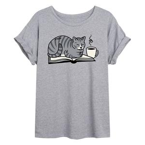 Струящаяся футболка Junior' Cat On Book, цвет Heather Gray