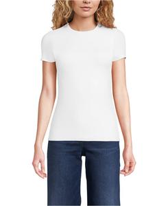 Женская трикотажная футболка с коротким рукавом, двухслойная, с круглым вырезом и без застежек Lands' End, White