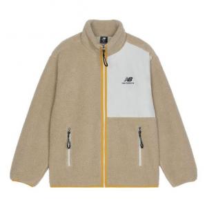 Куртка New Balance Contrasting Colors Knit Suede Sports Stand Collar Logo Jacket Couple Style Khaki, хаки