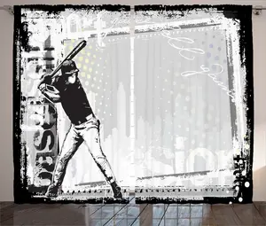 Черно-белая штора в деревенском стиле ABAKUHAUS, с рисунком бейсбольного мяча, присборенная штора из тесьмы для спальни с петлями и крючками, 280 x 245 см, цвет: белый/черный Abakuhaus