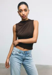 Блузка со сборками Stradivarius, Dark Brown