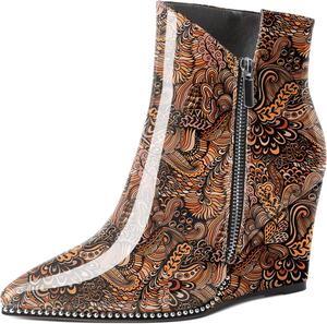 Женские ботильоны на танкетке Zamikoo с вырезом V, серебристой отделкой бусинами, танкетка Chelsea, на молнии сбоку, из лакированной кожи, для женщин, 3,5 дюйма