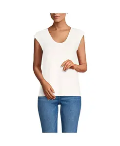 Женская футболка из льняной смеси с короткими рукавами и сборками на плечах Lands' End, слоновая кость/кремовый