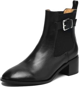 Женские ботильоны TinaCus из натуральной кожи с ручной работой, с эластичной вставкой, пряжкой на щиколотке, круглым носком и невысоким каблуком, Black