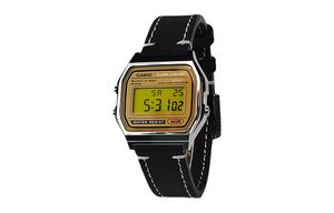 CASIO Ретро серия электронный механизм кожаный ремешок мужские часы yellow циферблат