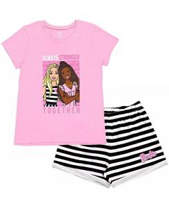 Комплект из футболки для маленьких девочек и шорт из французской махровой ткани Barbie, розовый