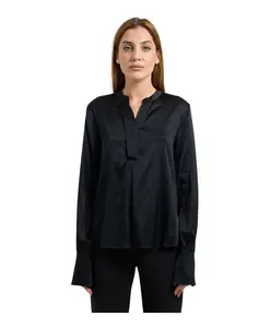 Черная атласная блузка с пышными рукавами Fracomina, черный