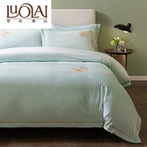 LUOLAI HOME Комплект постельного белья 1.8м, 4 предмета, пододеяльник 200x230 см, простыня 245x(см), велюр, класс А, цвет камелия аква-зеленый