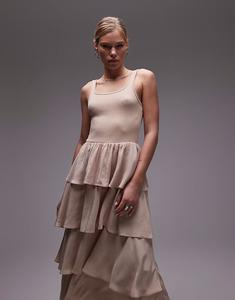 & Other Stories Платье мидакси без рукавов с оборками светло-бежевого цвета