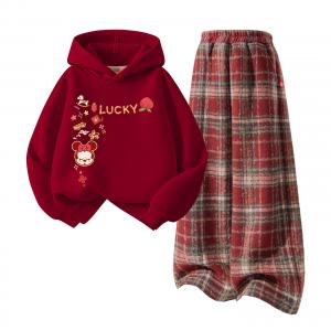Детский танский костюм Disney, [thickened and fleece-lined]didofni_left upper бордовый+solid color красный plaid