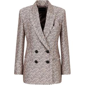 Приталенный двубортный пиджак в елочку EMPORIO ARMANI, серый