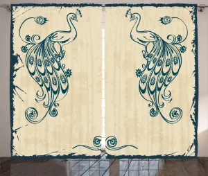 Штора ABAKUHAUS бежево-бирюзового цвета в деревенском стиле, винтажная птица-павлин, универсальные ленточные шторы для гостиной с петлями и крючками, 280 x 175 см, бежево-бирюзовый Abakuhaus