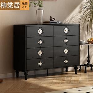 Liutangju Комод 80х40х75 см для спальни из массива дерева в стиле New French Vintage, 3 ящика, черная древесная текстура, сборка включена