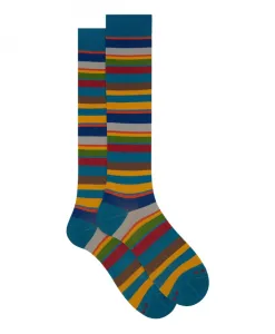 Длинные светло-голубые хлопковые носки для мужчин в разноцветную полоску Gallo, мультиколор