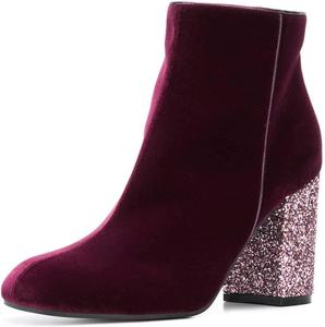 Женские туфли XYD с круглым носком, блестящие с массивным каблуком, праздничные ботильоны из бархата, зимние ботинки до щиколотки, Wine
