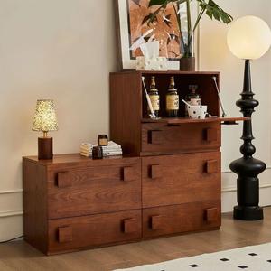 Yu Senyi Комод для гостиной из массива дерева, 4 ящика, черный, в комплекте 4 штуки