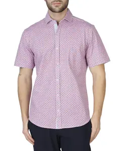 Мужская ретро-рубашка с геометрическим узором и коротким рукавом Tailorbyrd, розовый