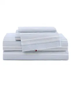 Комплект постельного белья из 4 предметов, перкаль из хлопка с набивным рисунком, плотность ткани 200 TC, размер King Tommy Hilfiger, Sailing Stripe