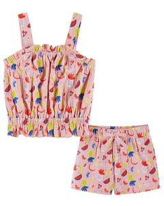Энди и Эван Футболка с рюшами и шорты с фруктовым принтом Andy & Evan, розовый